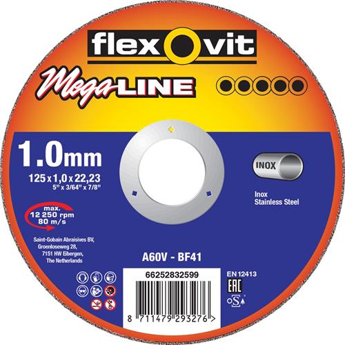 Flexovit DSS Mega-Line 125x1.0x22.23 A60V T41 RVS