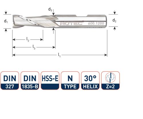 Rotec Spiebaanfrees kort din327 2.0mm weldon